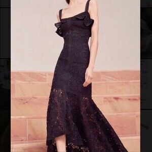 ALEXIS Zander Embroidered-Lace Black Gown Size S